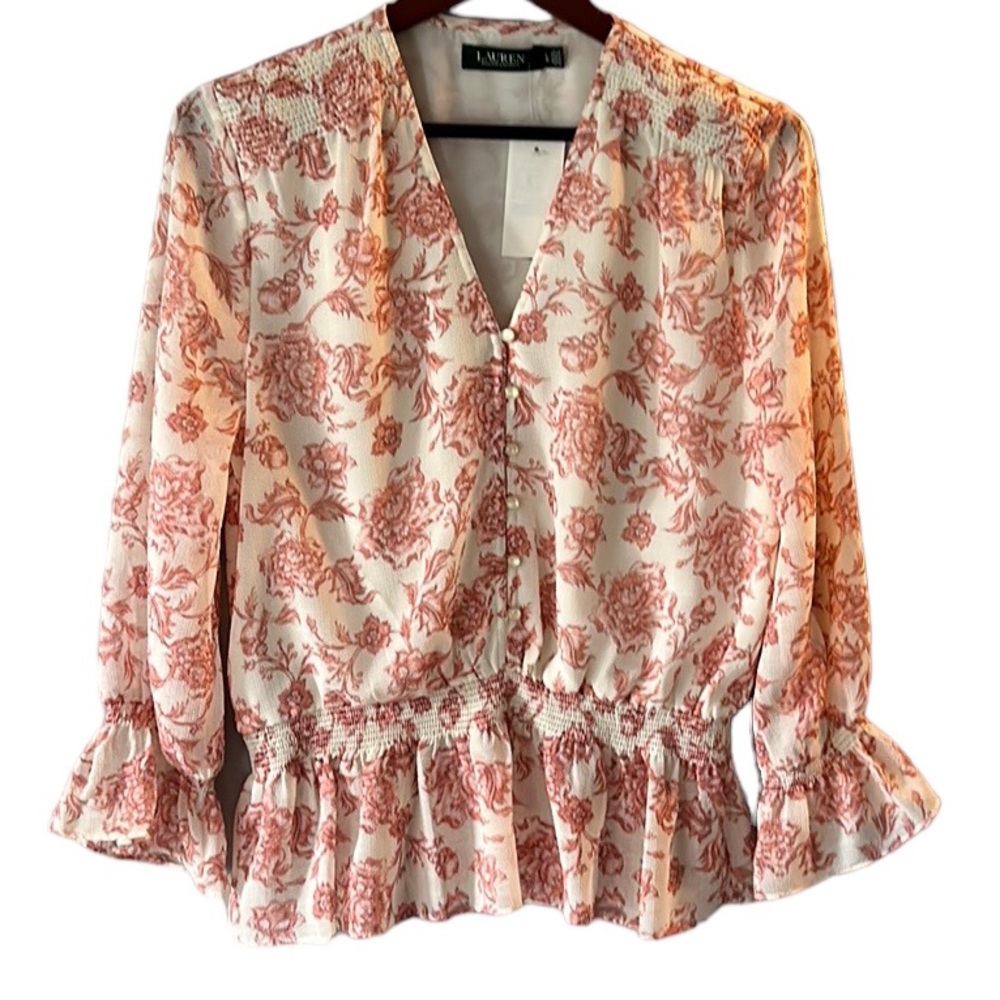 Lauren Ralph Lauren Floral Blouse L NWT